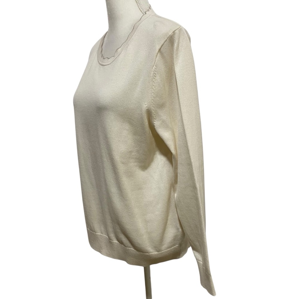 Banana Republic Cream Scalloped Crew Neck Sweater Large Petite - Picture 6 of 15